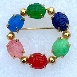 Vintage Multi Color Scarab Brooch / Pin